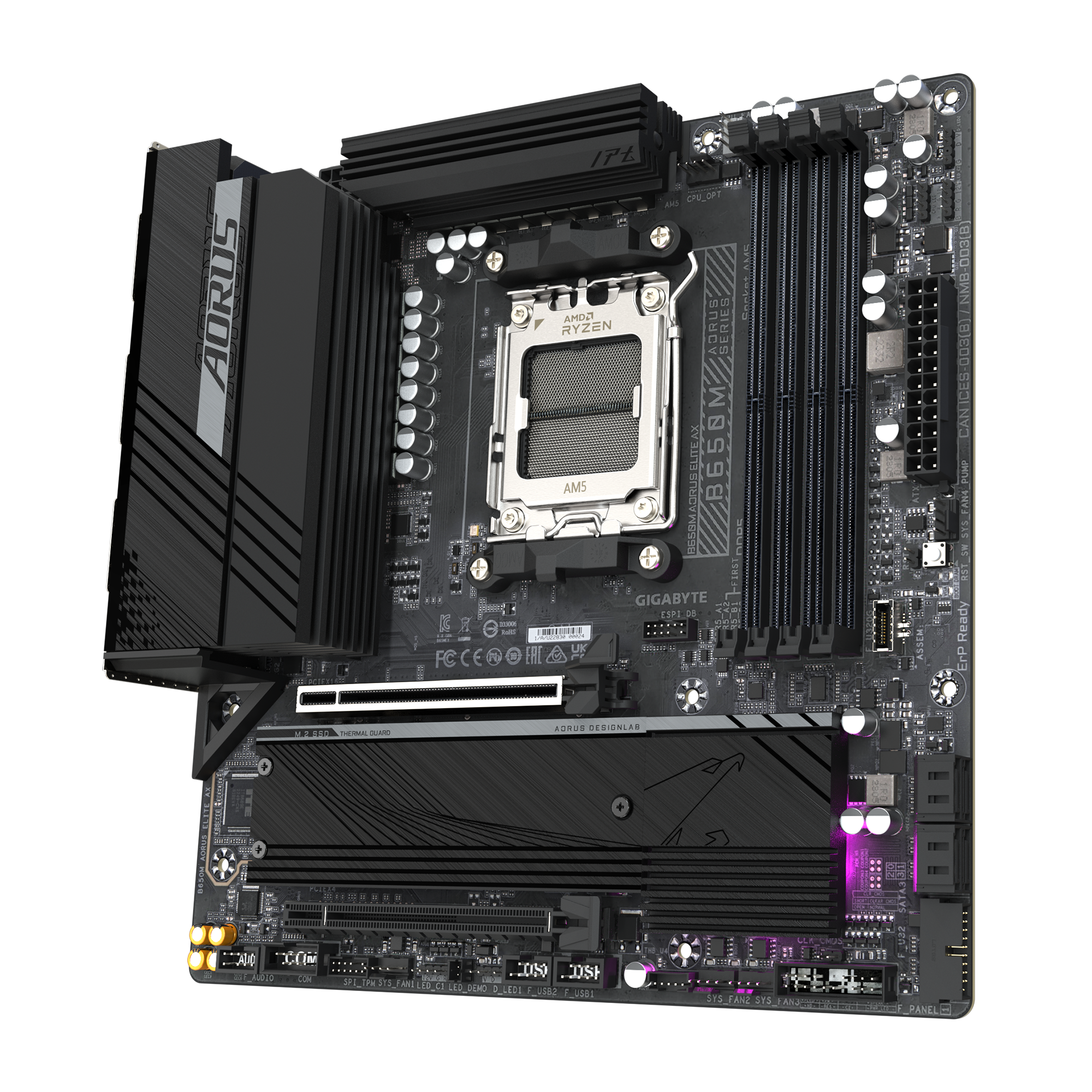 Gigabyte | B650M AORUS ELITE AX rev 1.3 | Processor family AMD | Processor socket AM5 | DDR5 DIMM | Supported hard disk drive interfaces SATA, M.2 | Number of SATA connectors 4 - Image 5