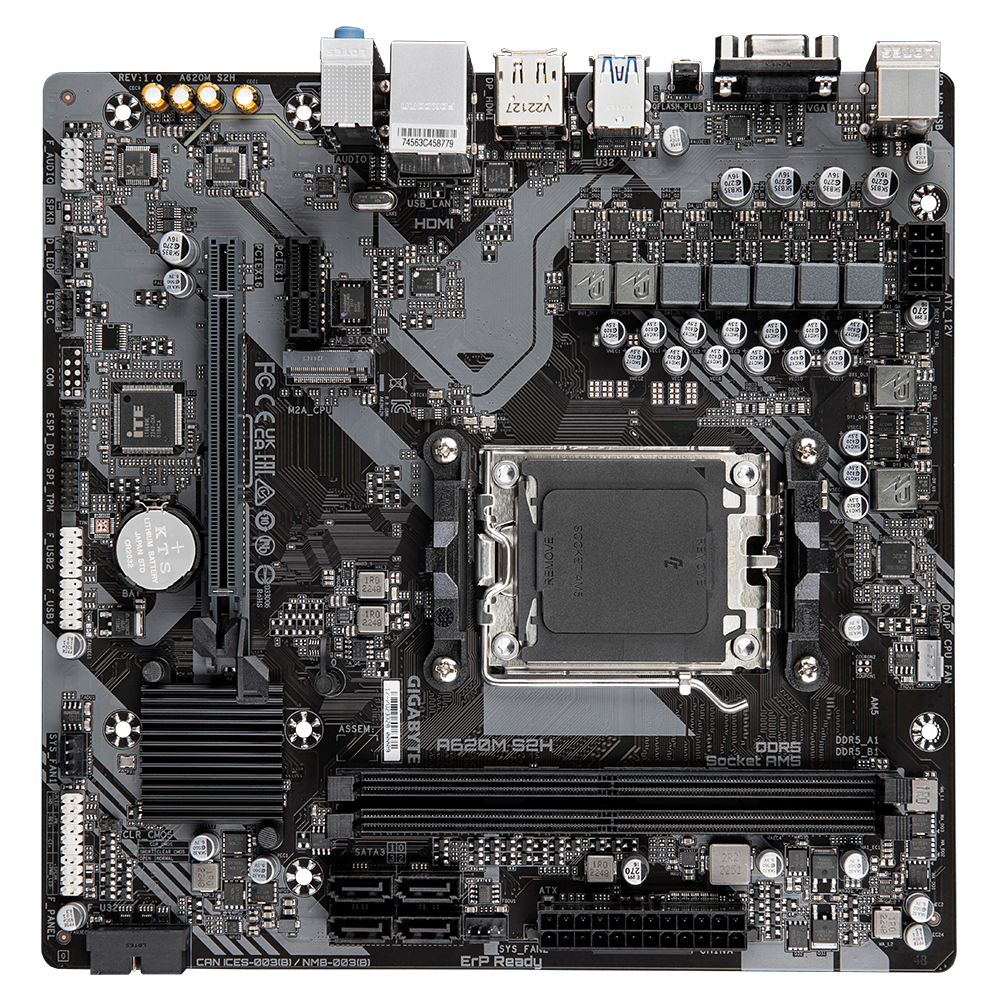 Gigabyte | A620M S2H 1.0 M/B | Processor family AMD | Processor socket AM5 | DDR5 DIMM | Memory slots 2 | Supported hard disk drive interfaces SATA, M.2 | Number of SATA connectors 4 | Chipset AMD A620 | Micro ATX - Image 7