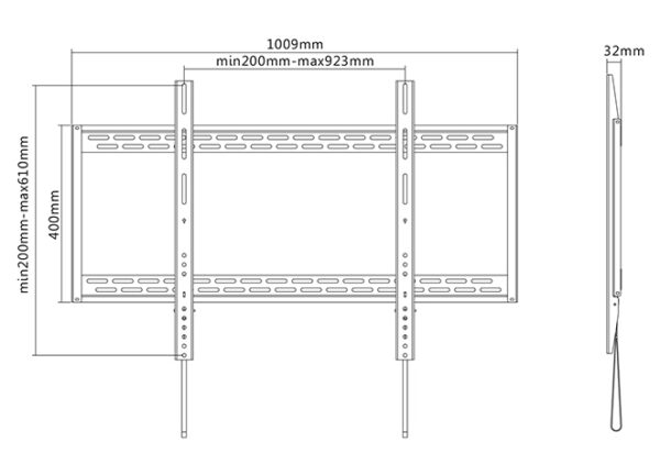 Sunne | Wall Mount | 60-100-LP | 60-100 " | Maximum weight (capacity) 100 kg | Black - Image 2