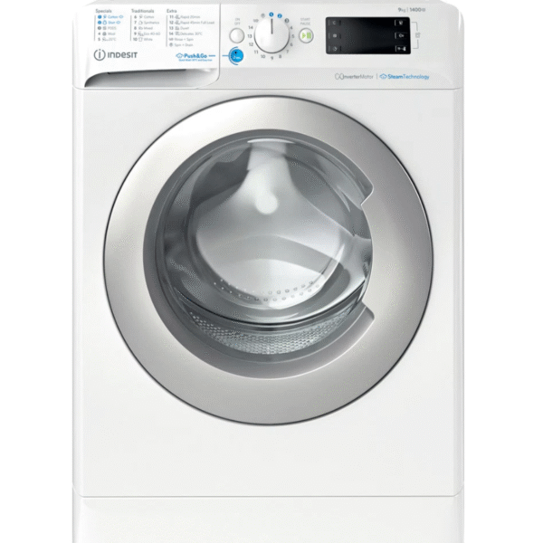 INDESIT | Washing Machine | BWE 91496X WSV EE | Energy efficiency class A | Front loading | Washing capacity 9 kg | 1400 RPM | Depth 63 cm | Width 59.5 cm | Digital | White