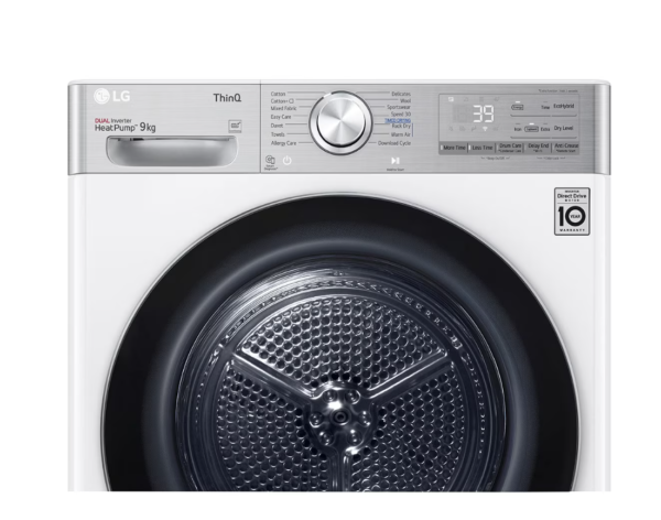 LG | Dryer Machine | RH90V9AV2QR | Energy efficiency class A+++ | Front loading | 9 kg | LED | Depth 69 cm | Wi-Fi | White - Image 4