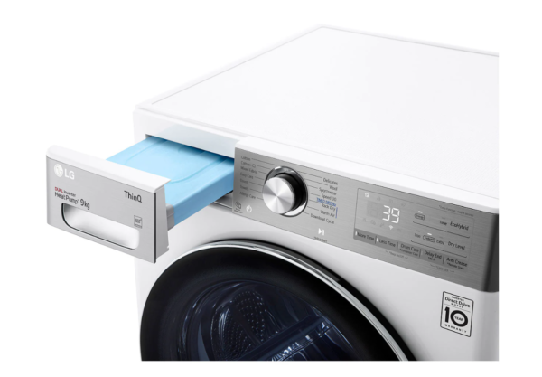 LG | Dryer Machine | RH90V9AV2QR | Energy efficiency class A+++ | Front loading | 9 kg | LED | Depth 69 cm | Wi-Fi | White - Image 5