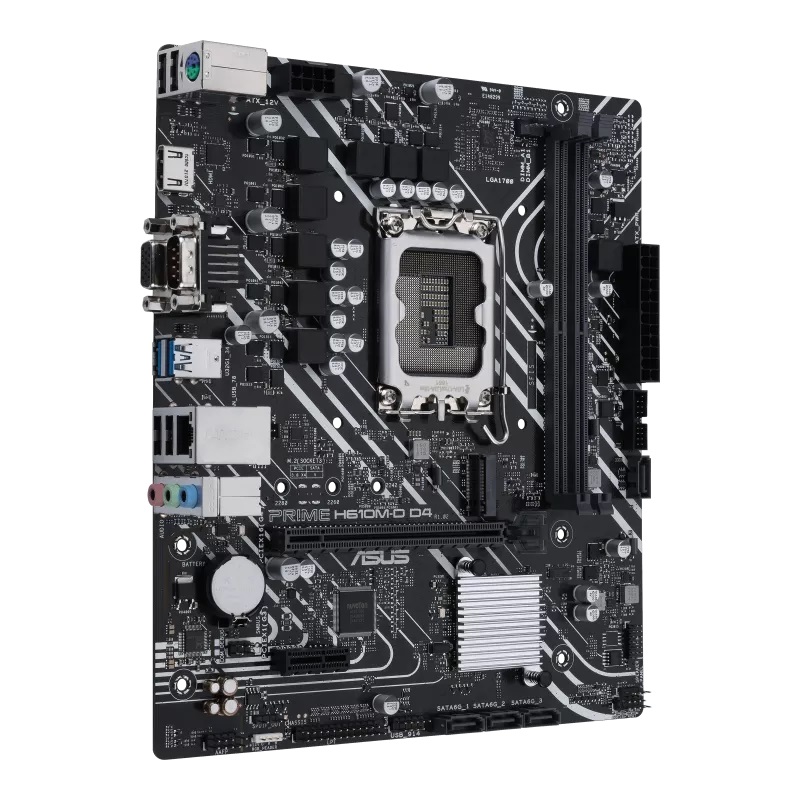 Asus | PRIME H610M-D D4 | Processor family Intel | Processor socket LGA1700 | DDR4 DIMM | Memory slots 2 | Supported hard disk drive interfaces SATA, M.2 | Number of SATA connectors 4 | Chipset Intel H610 | mATX - Image 3