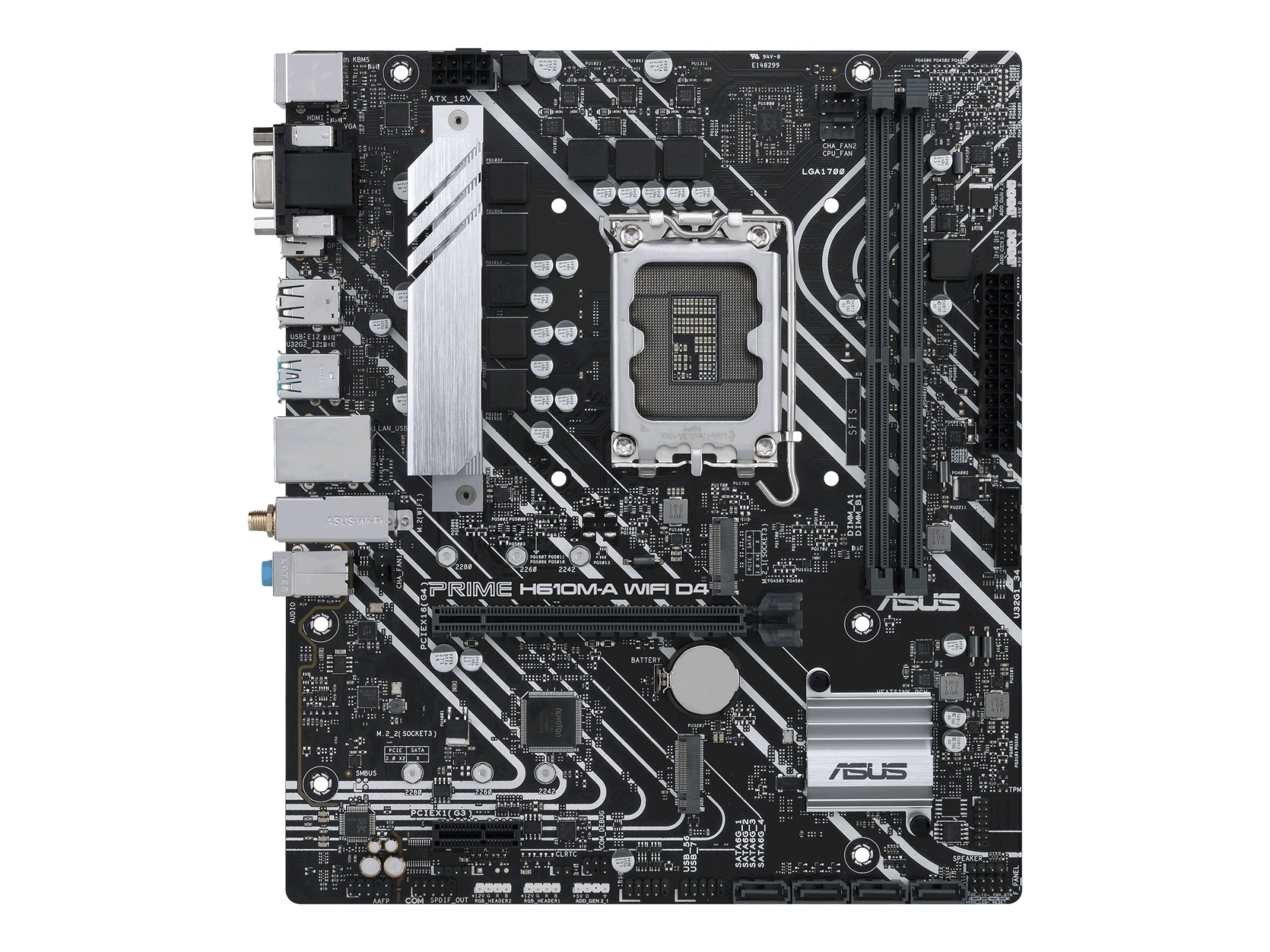 Asus | PRIME H610M-A WIFI D4 | Processor family Intel | Processor socket LGA1700 | DDR4 DIMM | Memory slots 2 | Supported hard disk drive interfaces SATA, M.2 | Number of SATA connectors 4 | Chipset Intel H610 | mATX - Image 2