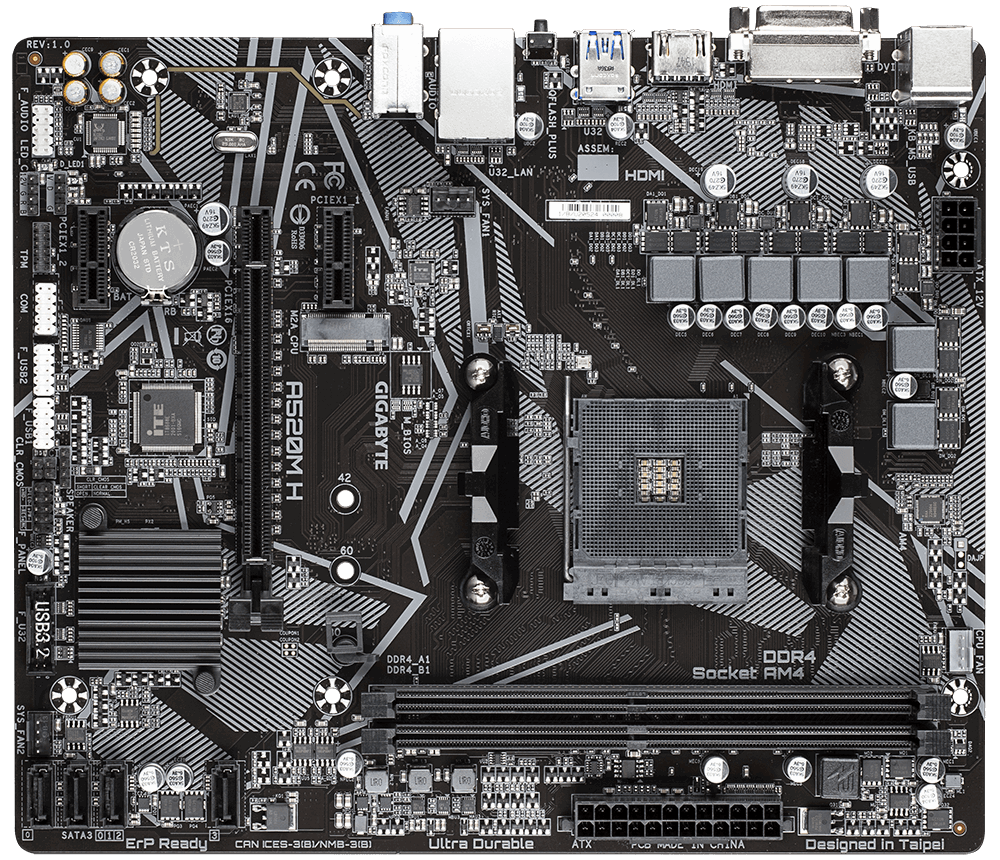 Gigabyte | A520M H 1.0 | Processor family AMD | Processor socket AM4 | DDR4 DIMM | Memory slots 2 | Chipset AMD A | Micro ATX - Image 3