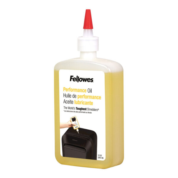 Fellowes | Shredder Oil 355 ml | For use with all Fellowes cross-cut and micro-cut shredders. Oil shredder each time wastebasket is emptied or a minimum of twice a month. Plastic squeeze bottle with extended nozzle ensures complete coverage