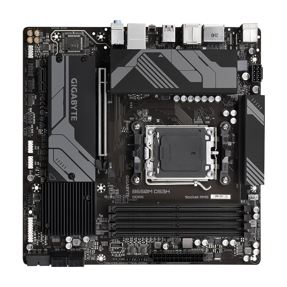 Gigabyte | B650M DS3H 1.0 M/B | Processor family AMD | Processor socket AM5 | DDR5 DIMM | Memory slots 4 | Supported hard disk drive interfaces SATA, M.2 | Number of SATA connectors 4 | Chipset B650 | Micro ATX - Image 6