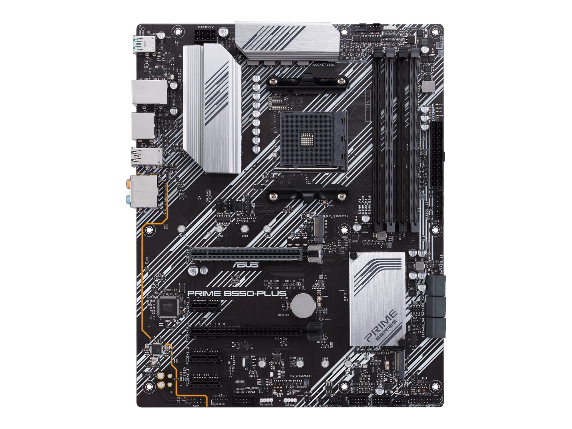 Asus | PRIME B550-PLUS | Processor family AMD | Processor socket AM4 | DDR4 DIMM | Memory slots 4 | Supported hard disk drive interfaces SATA, M.2 | Number of SATA connectors 6 | Chipset AMD B550 | ATX - Image 2