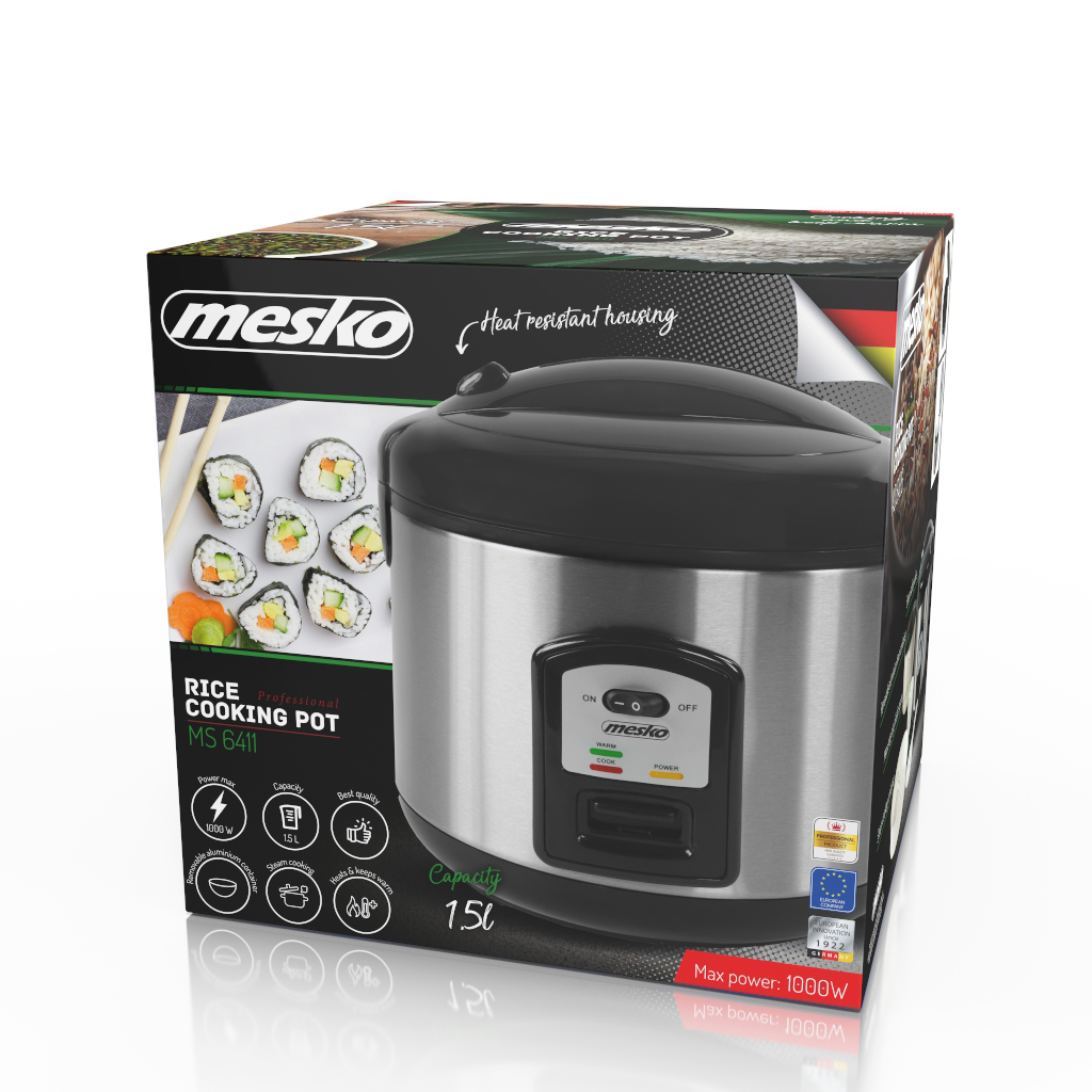 Mesko | Rice cooker | MS 6411 | 1000 W | 1.5 L | Black/Stainless steel - Image 6
