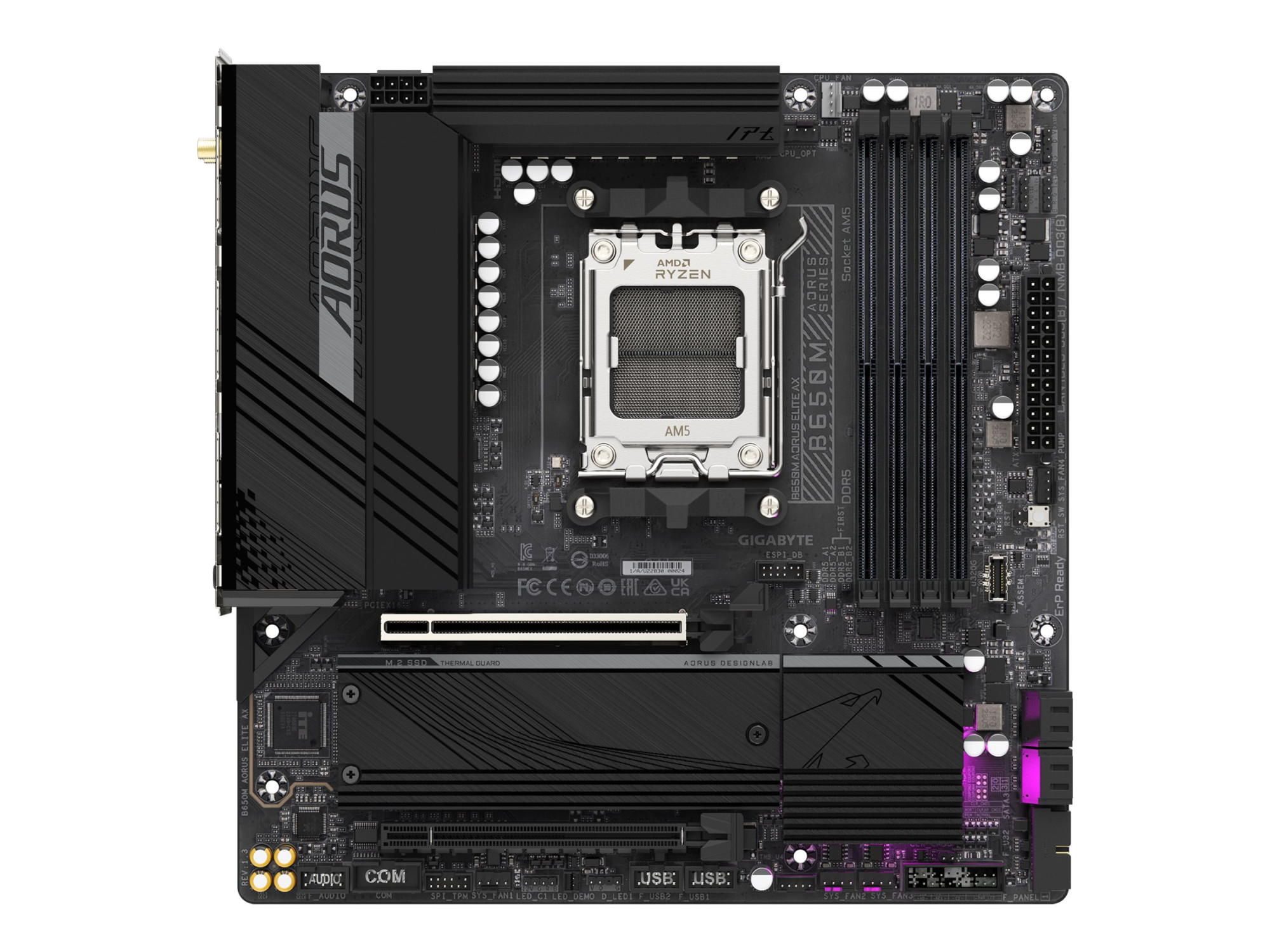 Gigabyte | B650M AORUS ELITE AX rev 1.3 | Processor family AMD | Processor socket AM5 | DDR5 DIMM | Supported hard disk drive interfaces SATA, M.2 | Number of SATA connectors 4 - Image 2