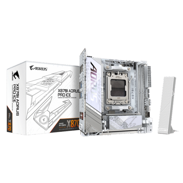 Gigabyte X870I AORUS PRO ICE | Processor family AMD | Processor socket AM5 | DDR5 SDRAM | Supported hard disk drive interfaces M.2, SATA | Number of SATA connectors 2