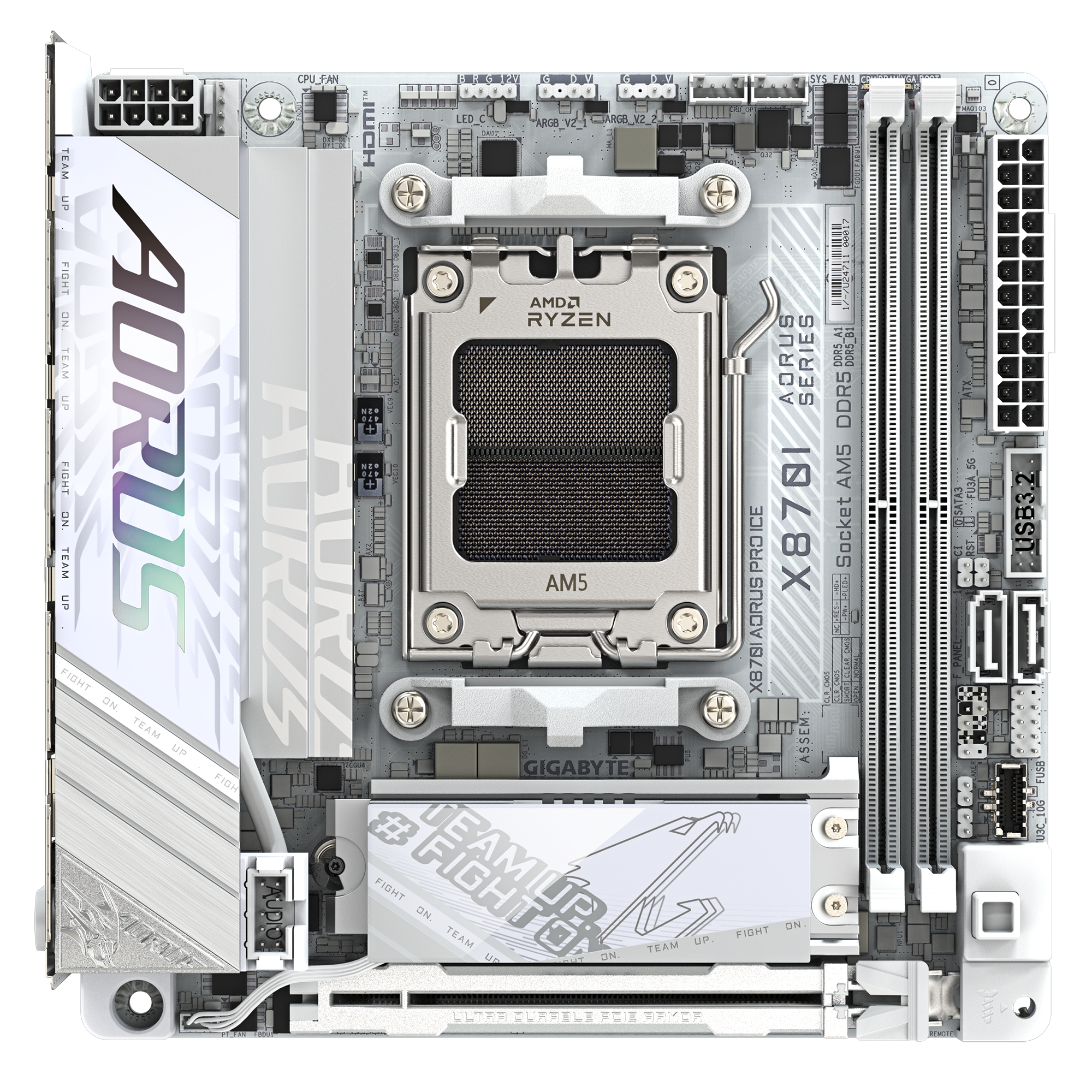Gigabyte X870I AORUS PRO ICE | Processor family AMD | Processor socket AM5 | DDR5 SDRAM | Supported hard disk drive interfaces M.2, SATA | Number of SATA connectors 2 - Image 2