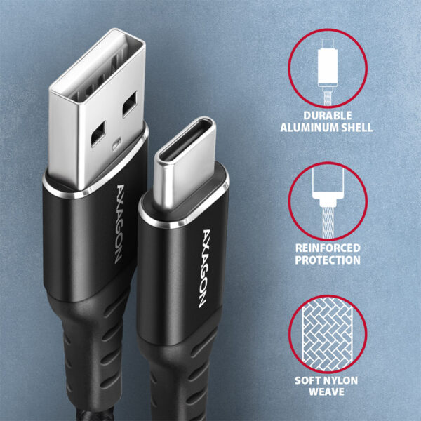 AXAGON Data and charging cable, 1.5 m | BUCM-AM15AB | USB Type-C to USB Type-A - Image 3