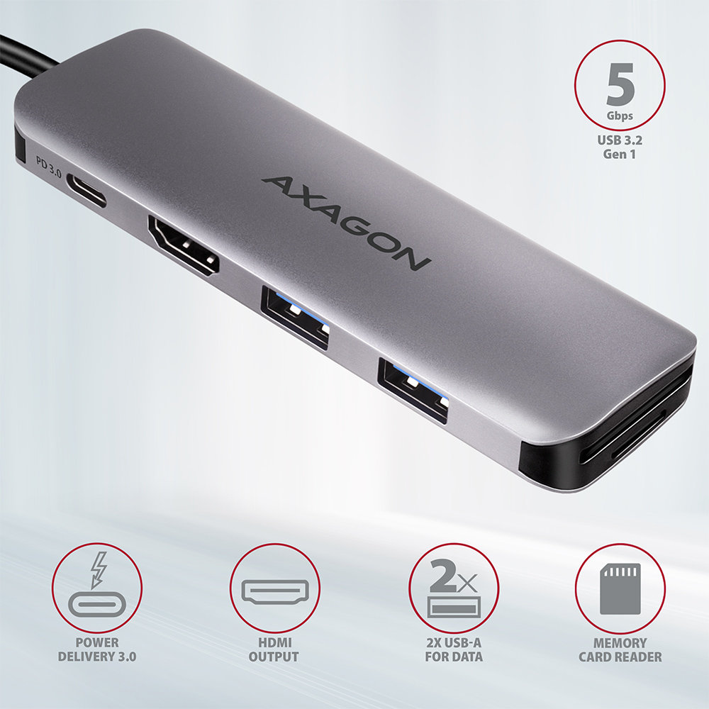AXAGON SuperSpeed USB-C COMBO 5in1 Hub | HMC-5 - Image 2