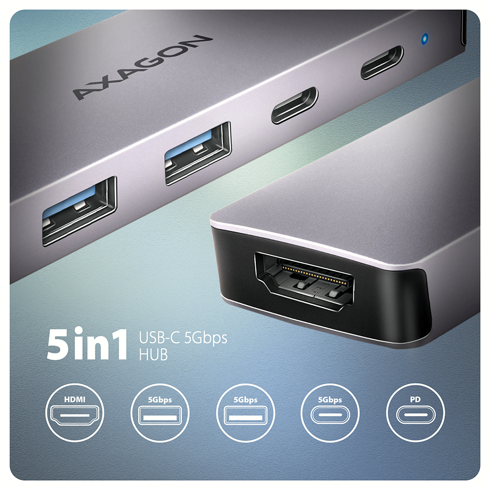 AXAGON USB-C 5Gbps 5in1 Hub | HMC-5H60 - Image 2