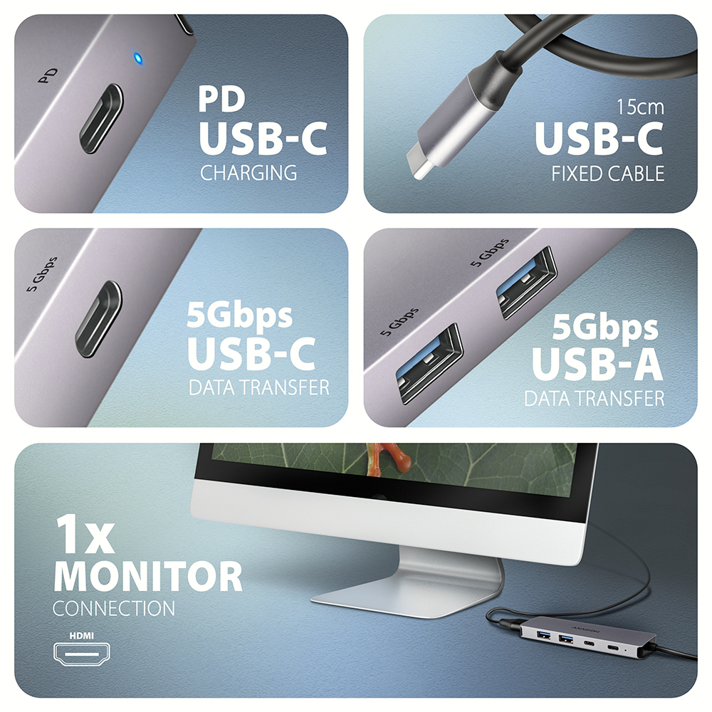 AXAGON USB-C 5Gbps 5in1 Hub | HMC-5H60 - Image 3