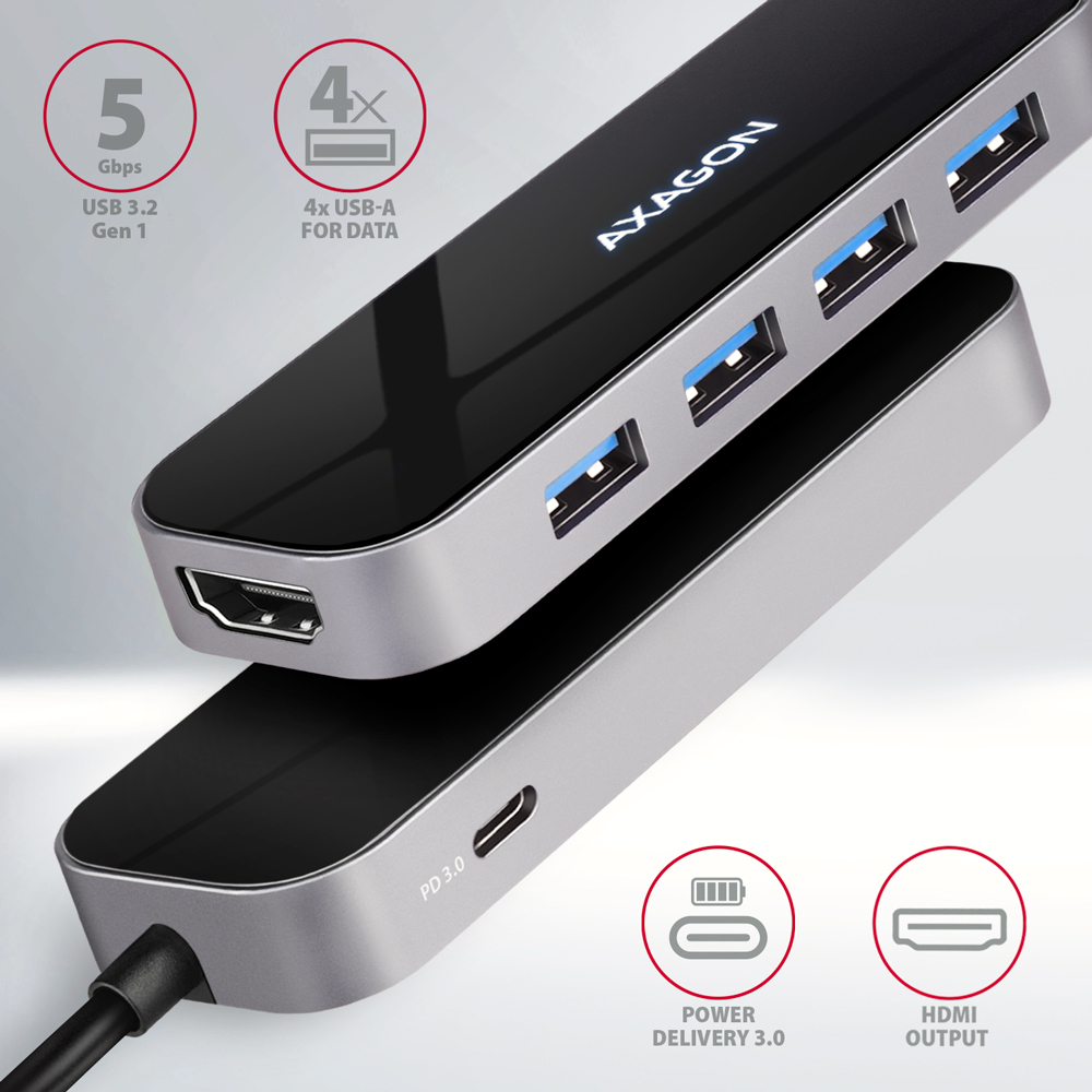 AXAGON SuperSpeed USB-C Combo 6in1 Hub | HMC-6H4A - Image 2