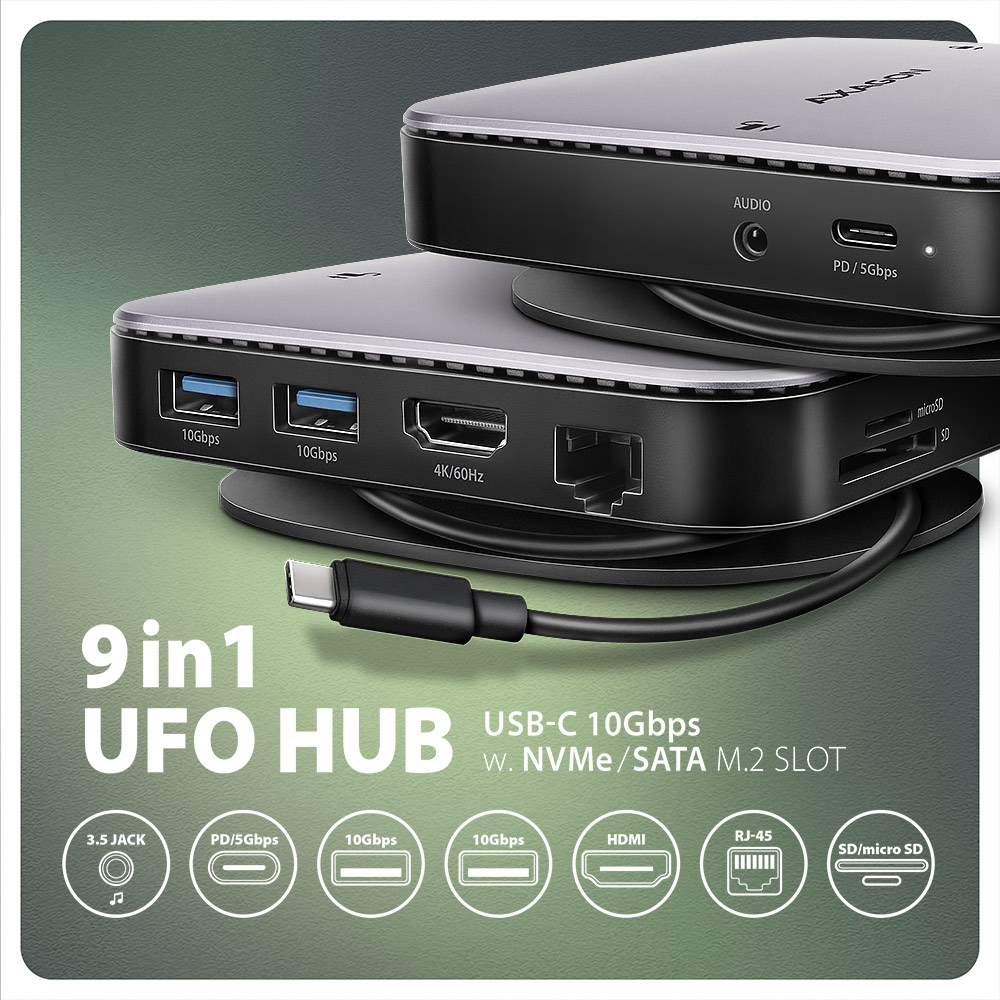 AXAGON USB-C 10Gbps UFO 9in1 Hub | HMC-UFO - Image 2