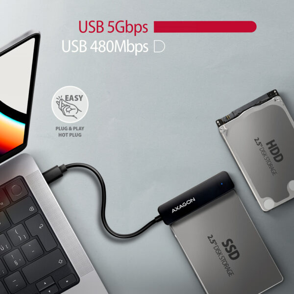 AXAGON USB-C 5Gbps - SATA 6G, 2.5" SSD/HDD SLIM Adapter | ADSA-FP2C - Image 3