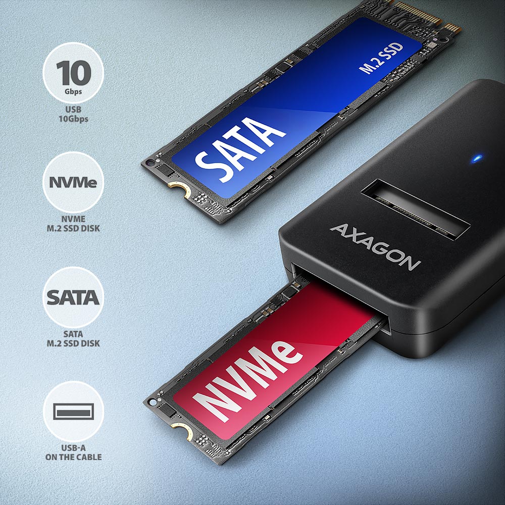 AXAGON USB-A 10Gbps - M.2 NVMe and SATA SSD Adapter | ADM2-AM - Image 2