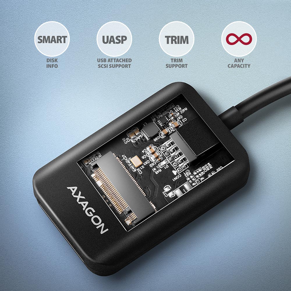 AXAGON USB-A 10Gbps - M.2 NVMe and SATA SSD Adapter | ADM2-AM - Image 3