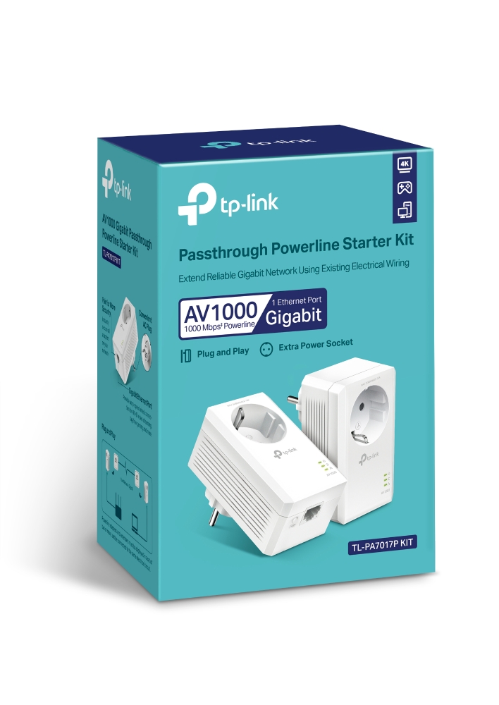 TP-LINK | AV1000 Gigabit Passthrough Powerline Adapter | TL-PA7017P | 1000 Mbit/s | Ethernet LAN (RJ-45) ports 1 | No Wi-Fi | Extra socket - Image 7