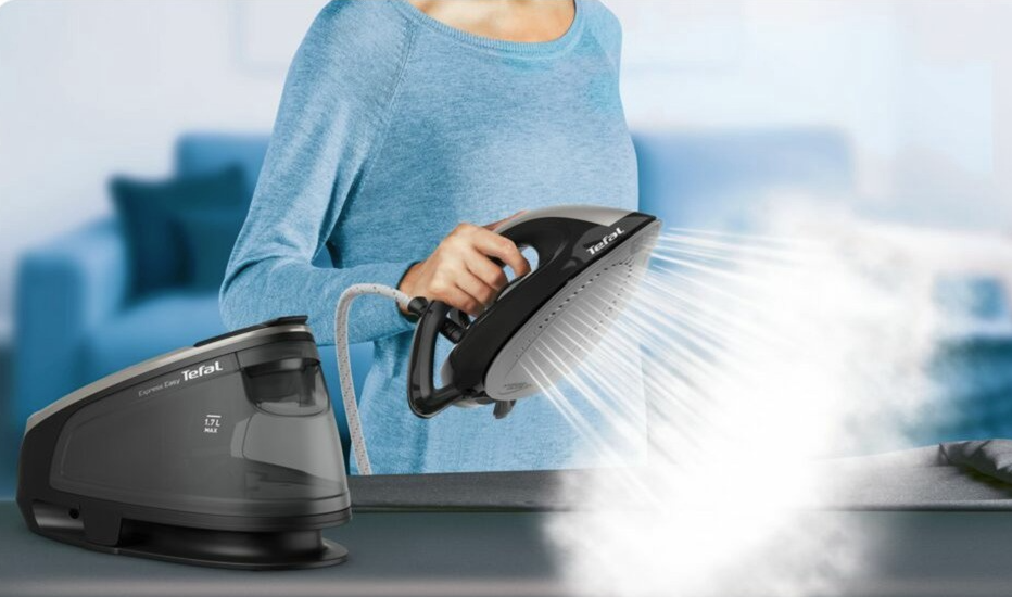 TEFAL Steam Station | SV6140 Express Easy | 2200 W | 1.7 L | 6 bar | Auto power off | Vertical steam function | Calc-clean function | Black/Steel Grey - Image 4