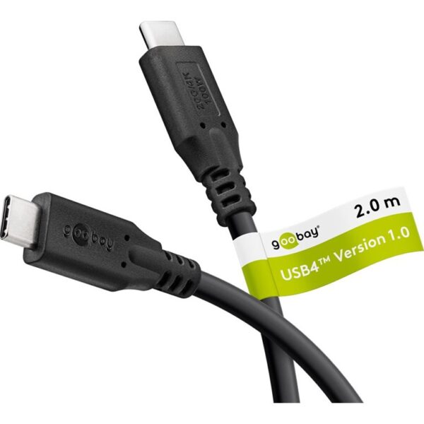 Goobay USB-C™ Cable, USB4™, 100 W, 20 Gbit/s, Power Delivery, 2 m, Black | Goobay