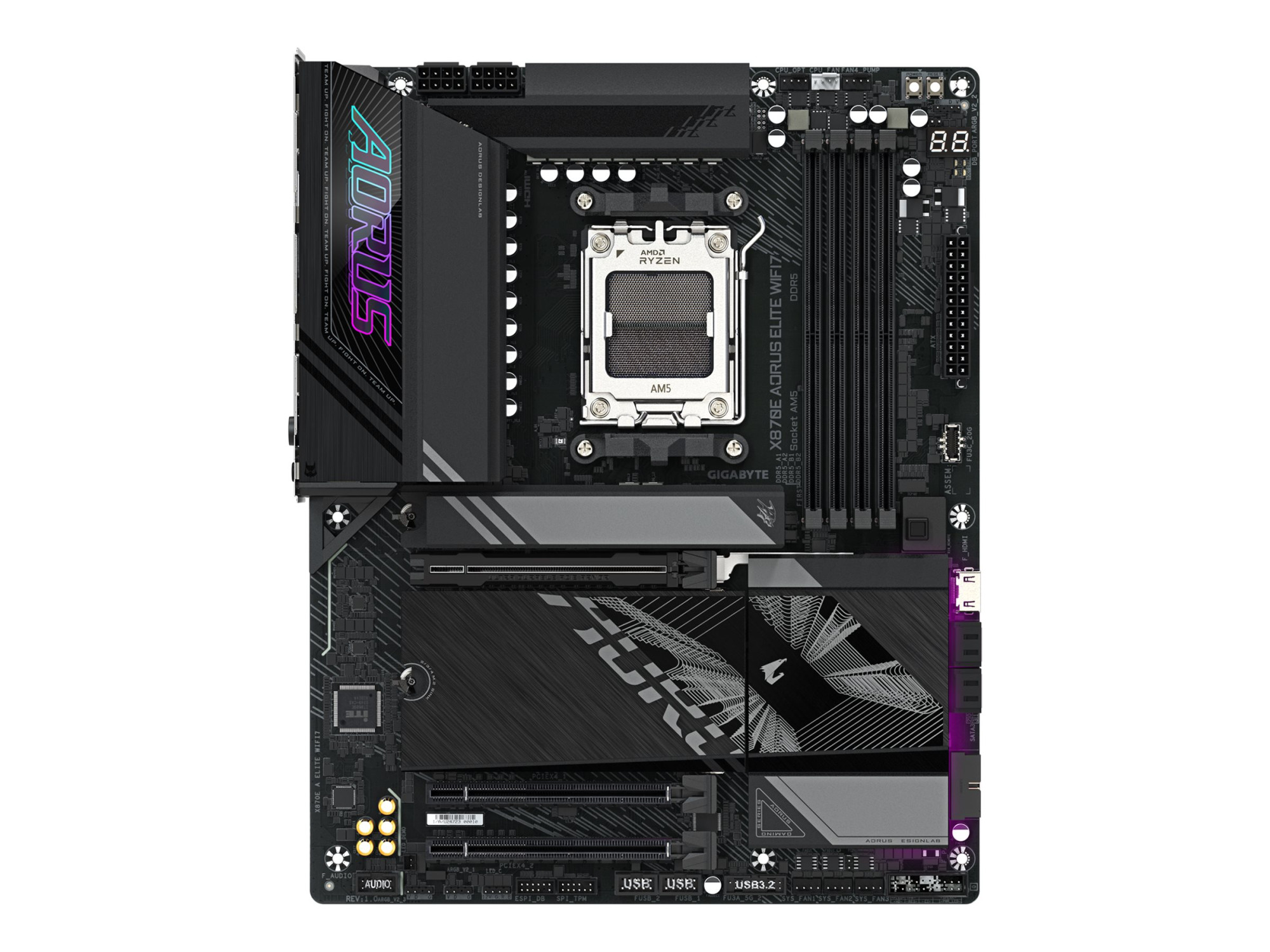 Gigabyte X870E A ELITE WIFI7 | Processor family AMD | Processor socket AM5 | DDR5 | Supported hard disk drive interfaces SATA, M.2 | Number of SATA connectors 4 - Image 2