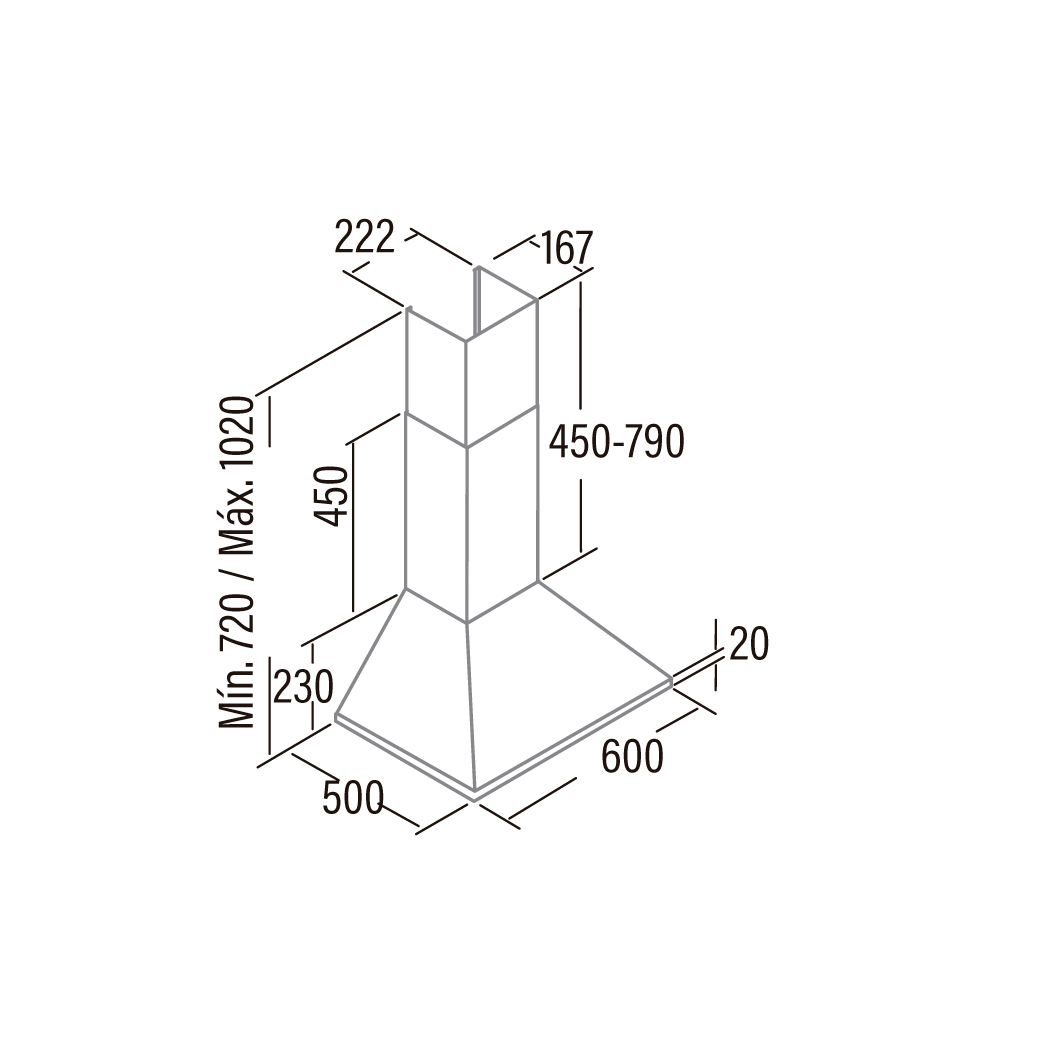 CATA Hood | OMEGA 600 X/M | Wall mounted | Energy efficiency class C | Width 60 cm | 645 m³/h | Mechanical control | LED | Stainless steel - Image 2