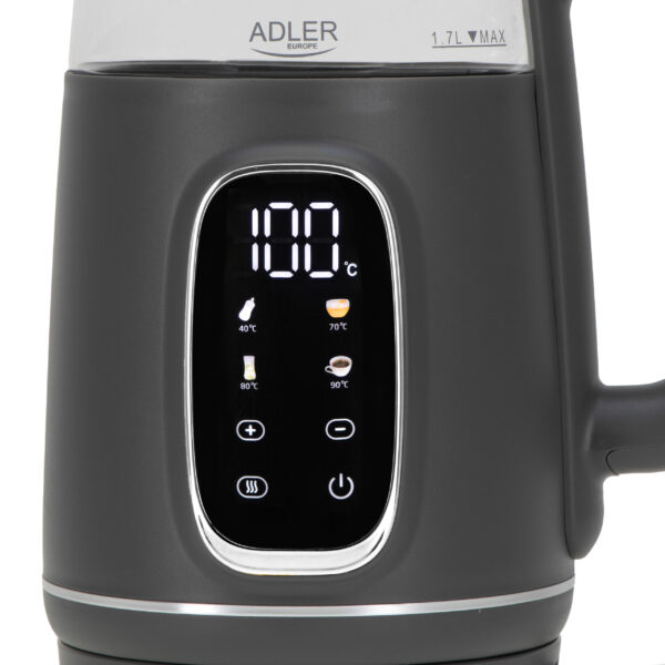 Adler Kettle with LED Display | AD 1305 | Electric | 2200 W | 1.7 L | Plastic | 360° rotational base | Grey - Image 2