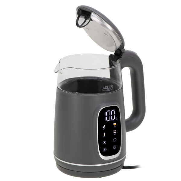 Adler Kettle with LED Display | AD 1305 | Electric | 2200 W | 1.7 L | Plastic | 360° rotational base | Grey - Image 3