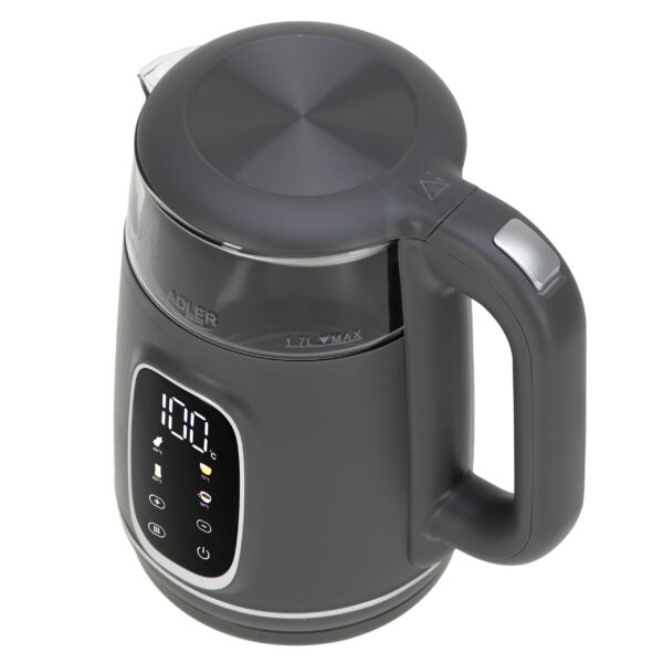 Adler Kettle with LED Display | AD 1305 | Electric | 2200 W | 1.7 L | Plastic | 360° rotational base | Grey - Image 4