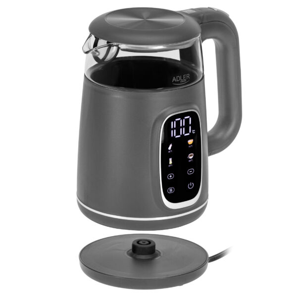 Adler Kettle with LED Display | AD 1305 | Electric | 2200 W | 1.7 L | Plastic | 360° rotational base | Grey - Image 6