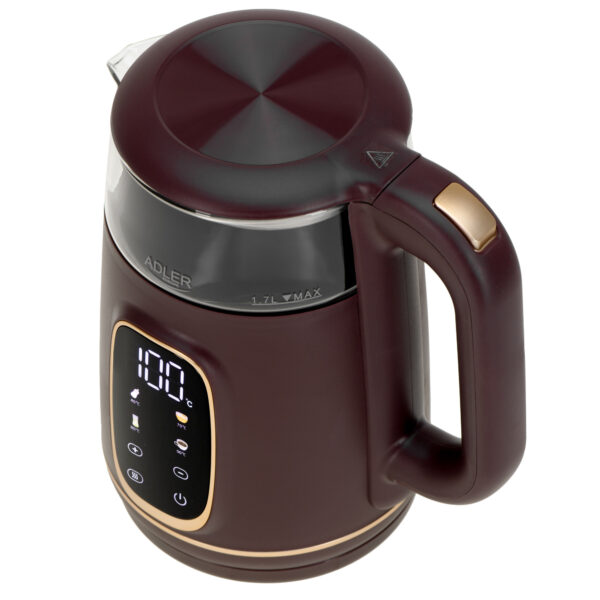 Adler Kettle with LED Display | AD 1305 | Electric | 2200 W | 1.7 L | Plastic | 360° rotational base | Burgundy - Image 3