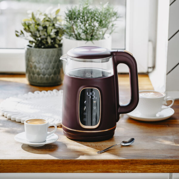 Adler Kettle with LED Display | AD 1305 | Electric | 2200 W | 1.7 L | Plastic | 360° rotational base | Burgundy - Image 11