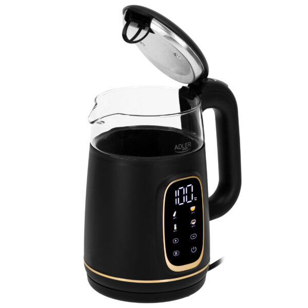 Adler Kettle with LED Display | AD 1305 | Electric | 2200 W | 1.7 L | Plastic | 360° rotational base | Black/Gold - Image 3