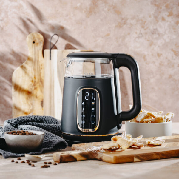 Adler Kettle with LED Display | AD 1305 | Electric | 2200 W | 1.7 L | Plastic | 360° rotational base | Black/Gold - Image 8