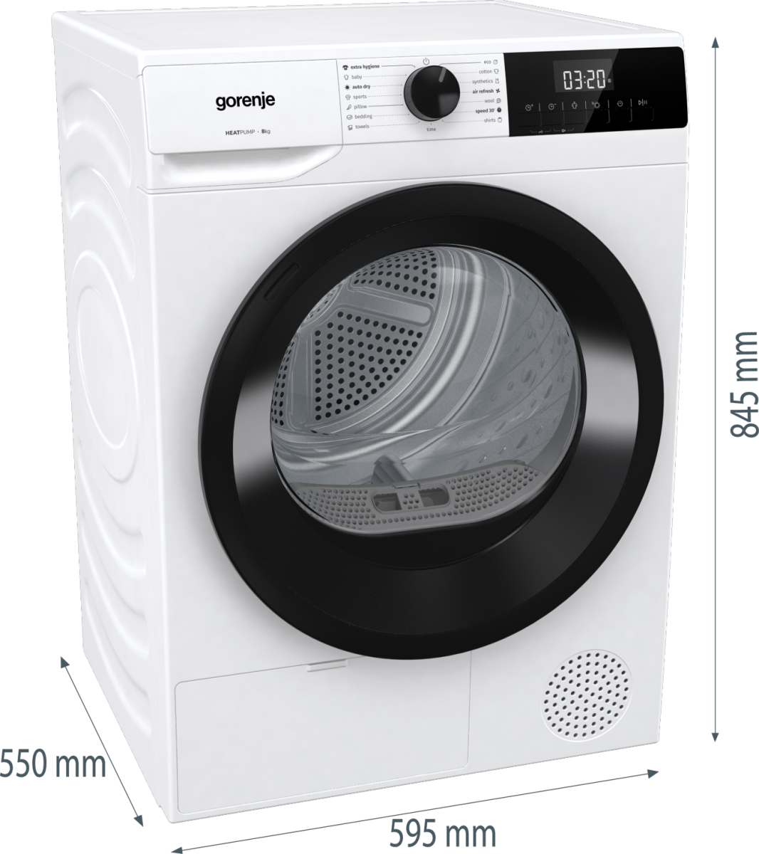 Gorenje Dryer Machine | DHNE82 | Energy efficiency class Class D | Front loading | 8 kg | LED | Depth 55 cm | White - Image 6