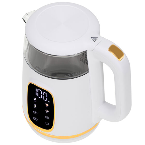 Adler Kettle with LED Display | AD 1305 | Electric | 2200 W | 1.7 L | Plastic | 360° rotational base | White/Gold - Image 3
