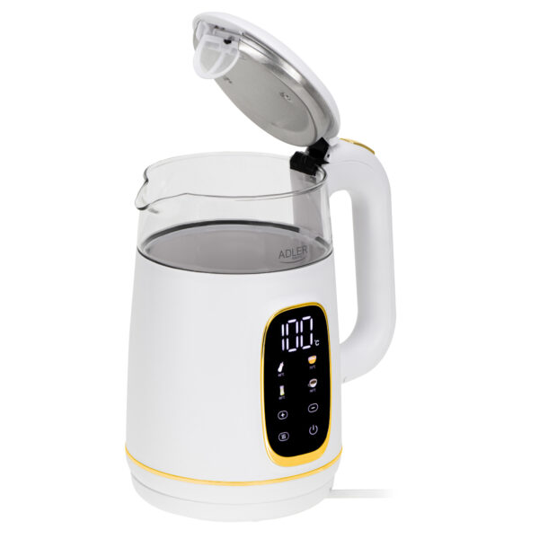 Adler Kettle with LED Display | AD 1305 | Electric | 2200 W | 1.7 L | Plastic | 360° rotational base | White/Gold - Image 4