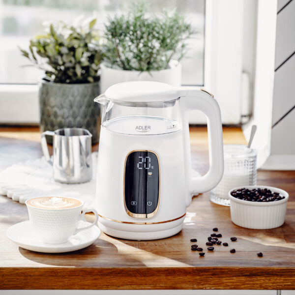 Adler Kettle with LED Display | AD 1305 | Electric | 2200 W | 1.7 L | Plastic | 360° rotational base | White/Gold - Image 11