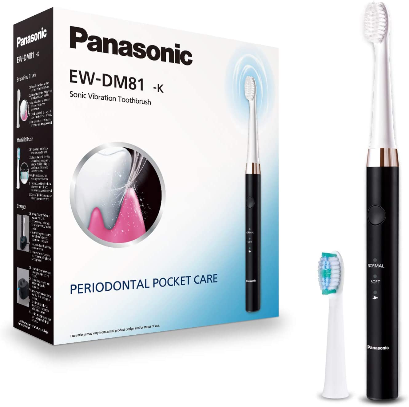 Panasonic | Electric Toothbrush | EW-DM81-K503 | Rechargeable | For adults | Number of brush heads included 2 | Number of teeth brushing modes 2 | Sonic technology | White/Black - Image 2