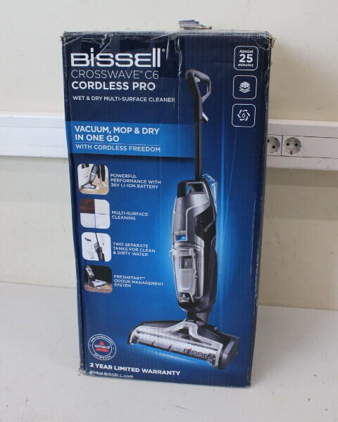 SALE OUT. | Bissell | Vacuum Cleaner | CrossWave C6 Cordless Pro | Cordless operating | Handstick | Washing function | 255 W | 36 V | Operating time (max) 25 min | Black/Titanium/Blue | Warranty 24 month(s) | DAMAGED PACKAGING, MISSING INNER PACKAGING, LIQUID BOTTLE, USED, DIRTY, SCRATCHED
