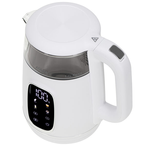 Adler Kettle with LED Display | AD 1305 | Electric | 2200 W | 1.7 L | Plastic | 360° rotational base | White/Silver - Image 2