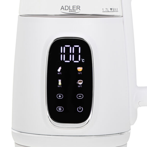 Adler Kettle with LED Display | AD 1305 | Electric | 2200 W | 1.7 L | Plastic | 360° rotational base | White/Silver - Image 3