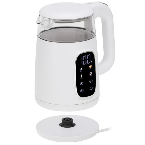 Adler Kettle with LED Display | AD 1305 | Electric | 2200 W | 1.7 L | Plastic | 360° rotational base | White/Silver - Image 5