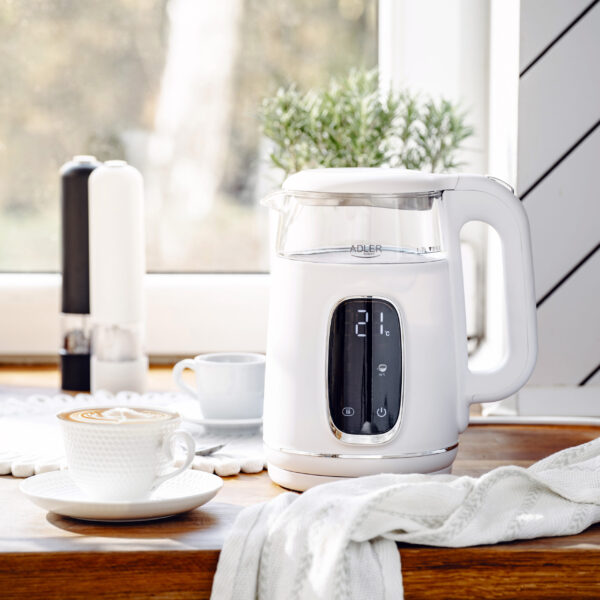 Adler Kettle with LED Display | AD 1305 | Electric | 2200 W | 1.7 L | Plastic | 360° rotational base | White/Silver - Image 11
