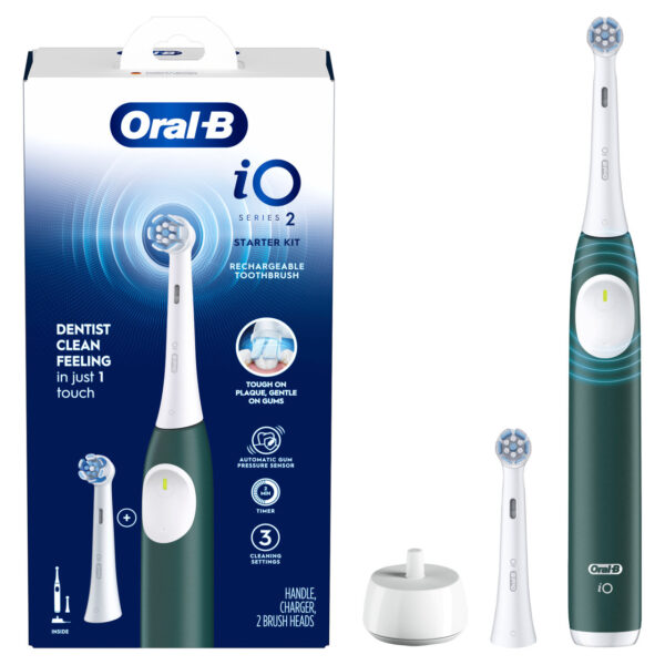 Oral-B Electric Toothbrush with Pressure sensor | iO2 | Rechargeable | For adults | Number of brush heads included 2 | Number of teeth brushing modes 3 | Forest Green - Image 3