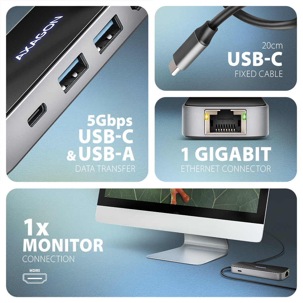 AXAGON USB-C 5Gbps GLASS 6in1 Hub | HMC-6GLN - Image 3